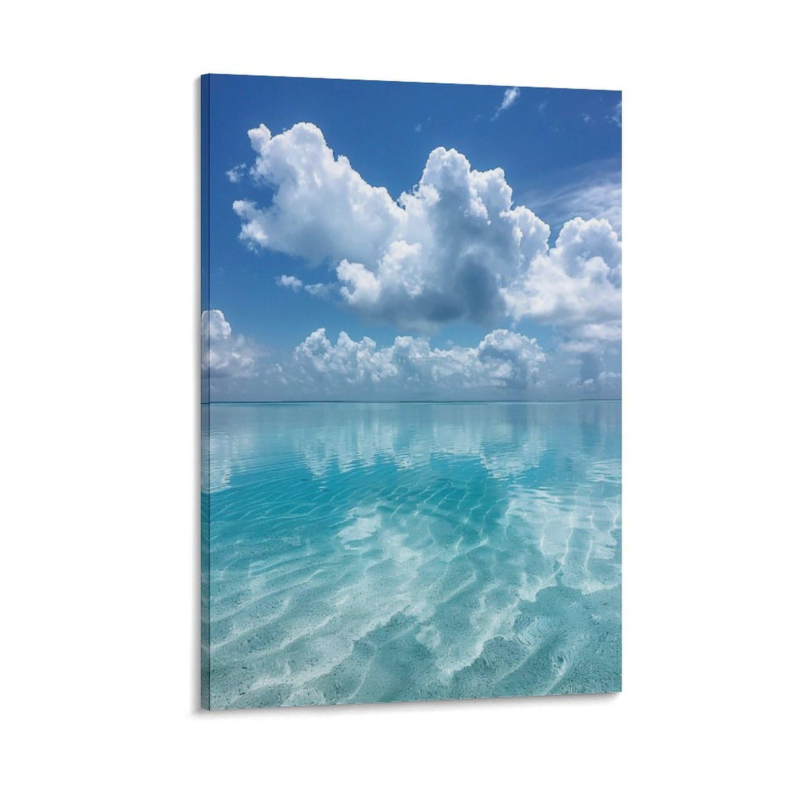 海の風景 油彩画 大きめ 白フレーム付き ジャンピエール 海の風景 油彩