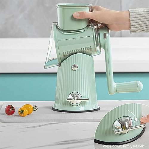 Miniatura 6 de Rallador de queso giratorio 5 en 1, rebanador de verduras, rallador de queso 5 en 1, triturador con 5 juegos de cuchillas intercambiables y base de