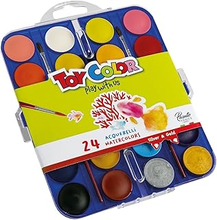 ألوان مائية مع فرشاة طلاء رسم بتصميم جذاب وتأثير مميز، عبوة من 24 قطعة متعددة الألوان، من توي كالر