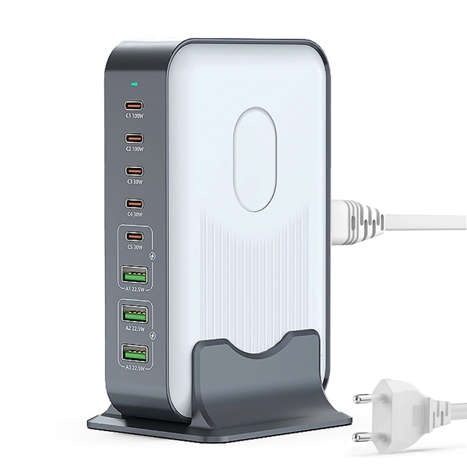Fabater Estación de Carga de 200W para Múltiples Dispositivos, Bloque de Cargador USB C de 8 Puertos de Carga Rápida, Adaptador Corriente PD 100W Tipo C para Teléfonos, Portátiles (Enchufe Europeo