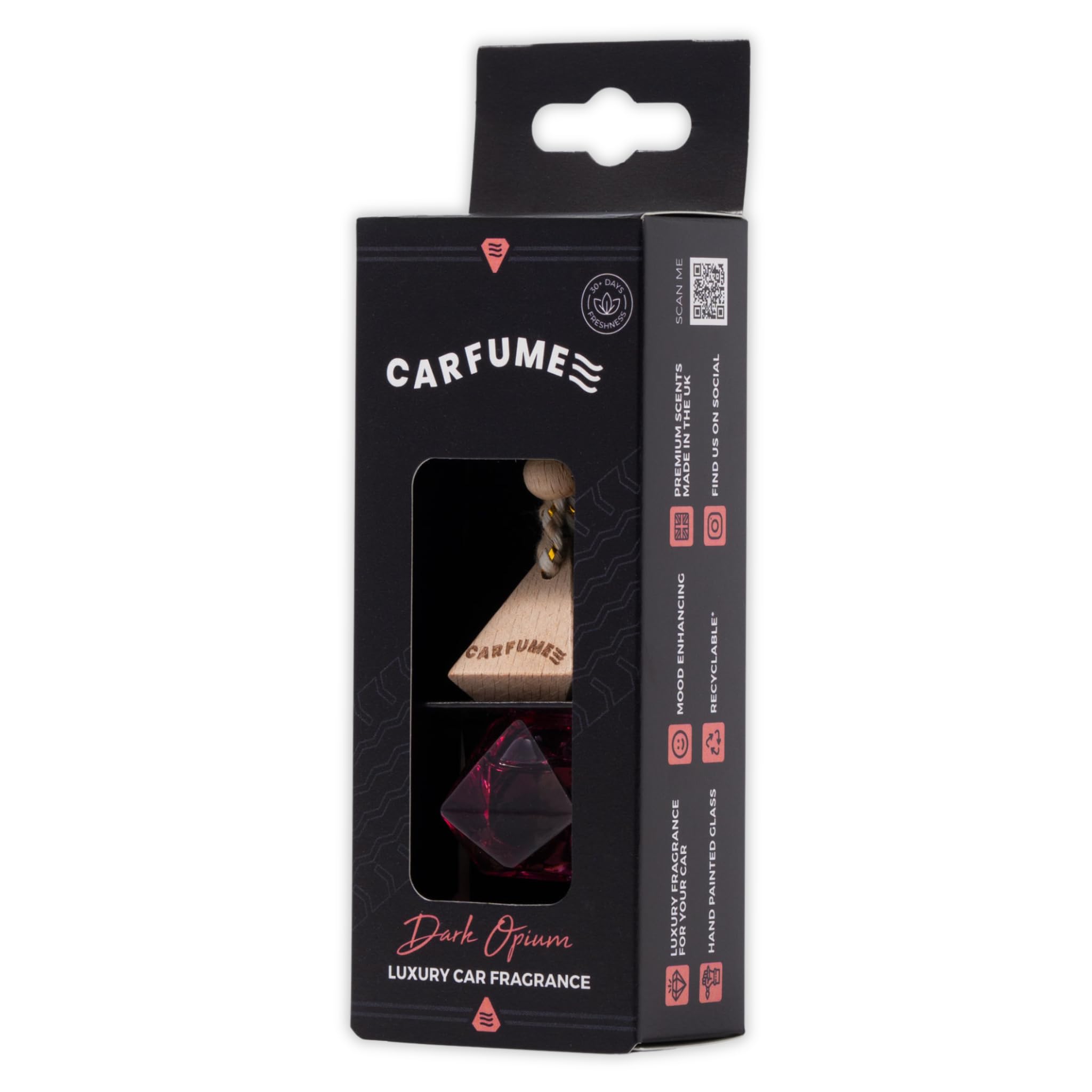 Carfume Original Dark Opium Car Air Freshener | Premium Floral Mix, Musk & Vanilla Fragrance | Luxury Pink Recyclable Scented Diffuser For Women - Odour Eliminator - UK Made Car Accessories