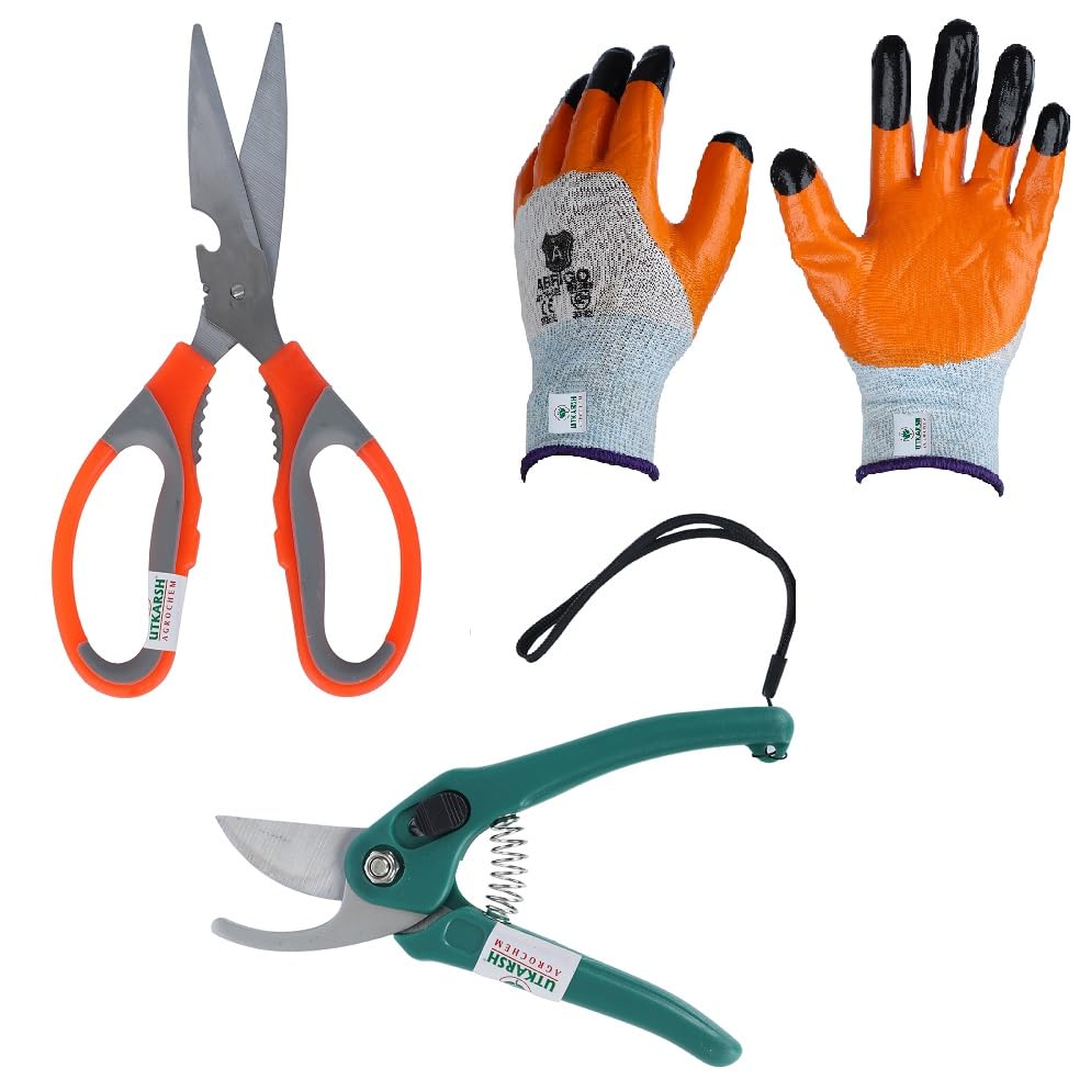 Utkarsh Garden Pruner Cutters, Garden Scissors & Gloves | Plant Branch Cutting Scissors for Gardening | Garden Plant Cutter Tools & Pruning Accessories | Tools for Home Garden | Set of 3 Items (B0CPM3ZYPD) Amazon Price History, Amazon Price Tracker