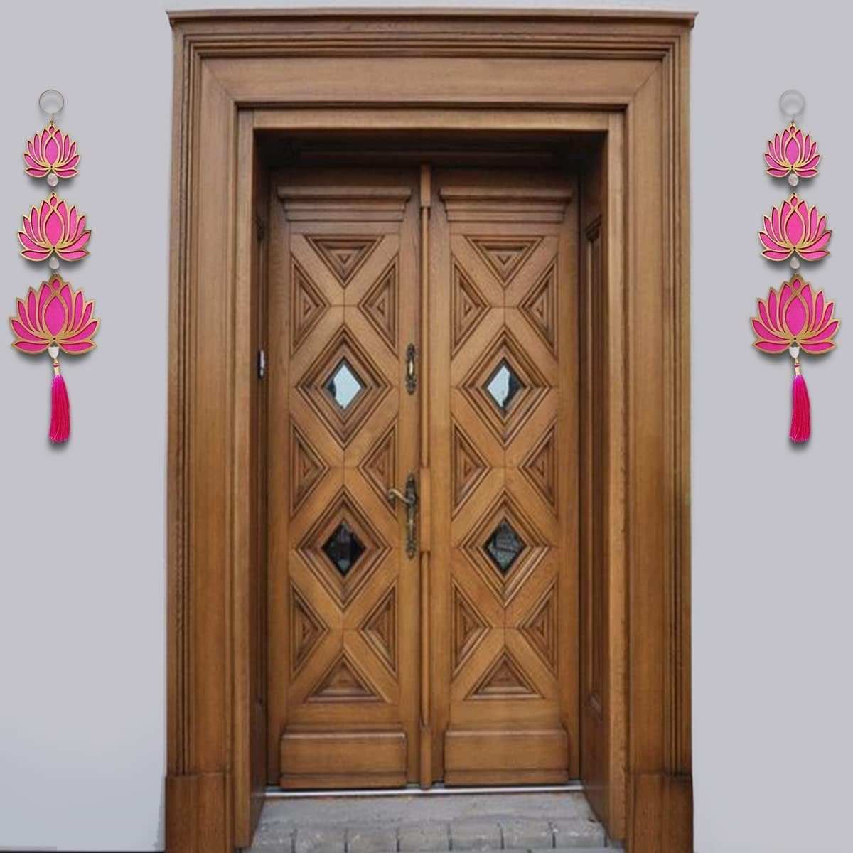 3 Tier Diff Size Lotus Hanging Pack of 2 Gift Decorative Showpiece for Diwali Ganesh Chaturthi Pooja Home Wall Decor Temple Wedding Stage Decoration