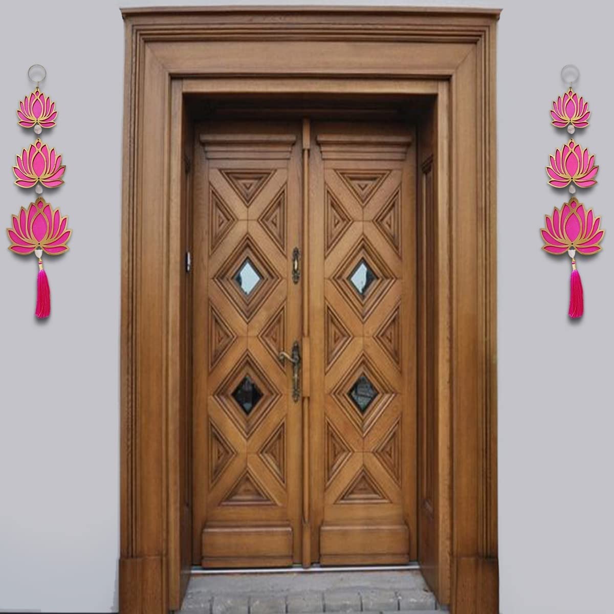 GIFT JAIPUR 3 Tier Diff Size Lotus Hanging Pack of 2 Gift Decorative Showpiece for Diwali Ganesh Chaturthi Pooja Home Wall Decor Temple Wedding Stage Decoration