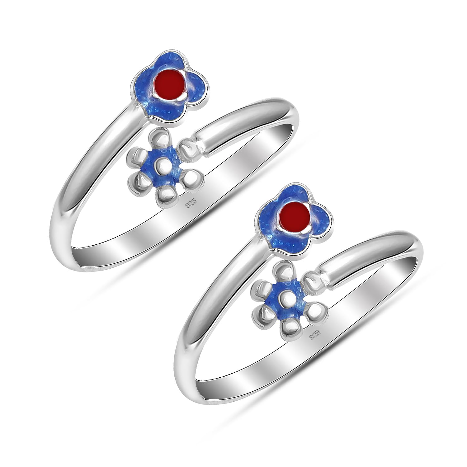 925 Sterling Silver Toe Rings for Women | BIS Hallmarked Enamel Floral Design Toe Ring | Elegant and Comfortable Toering Jewelry Gift for Anniversary Birthday Wedding Gifts-image-35