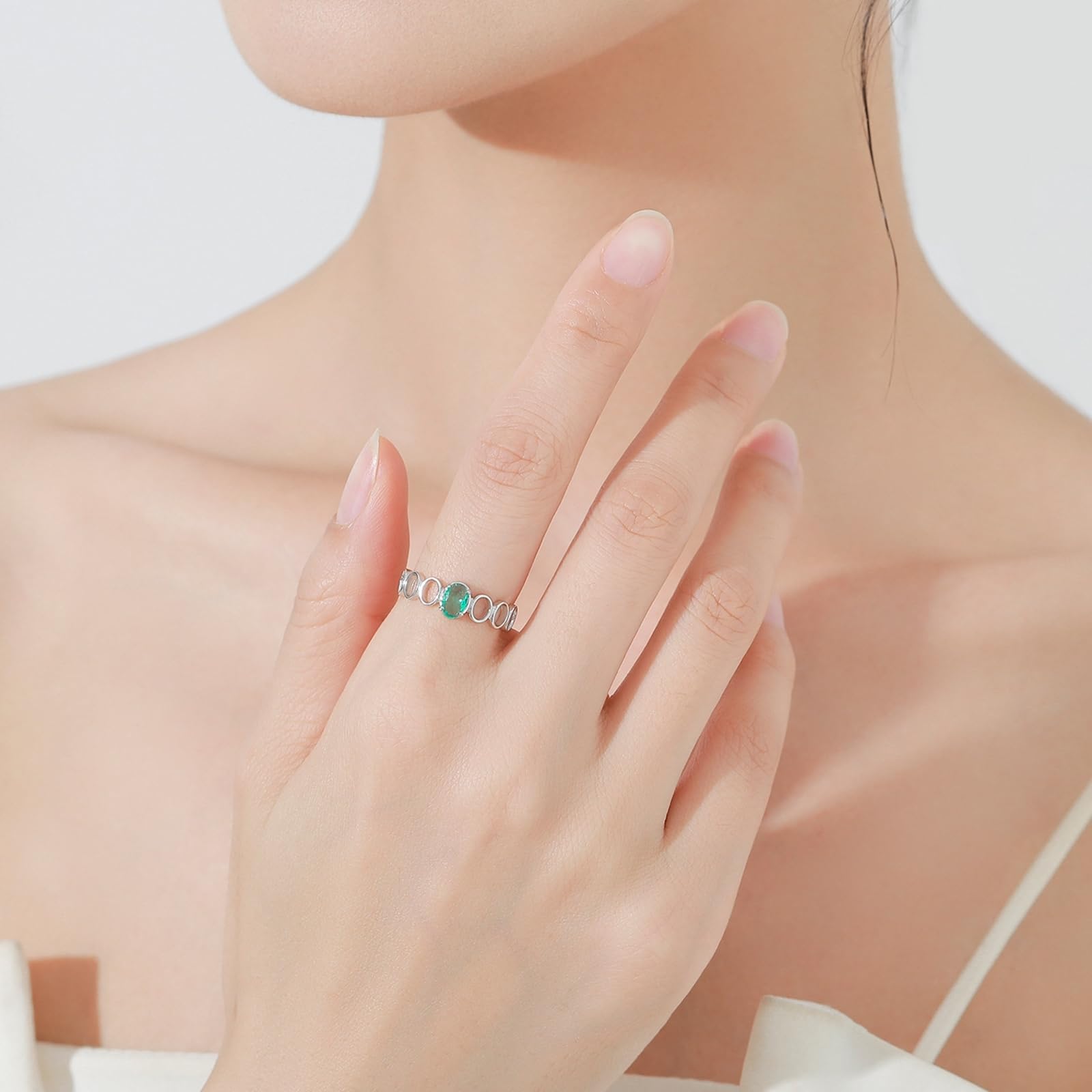 Anillos de mujer de oro auténtico, alianzas solitarias con turmalina de 0,5 ct, anillo de compromiso, oro blanco, anillos para mujer