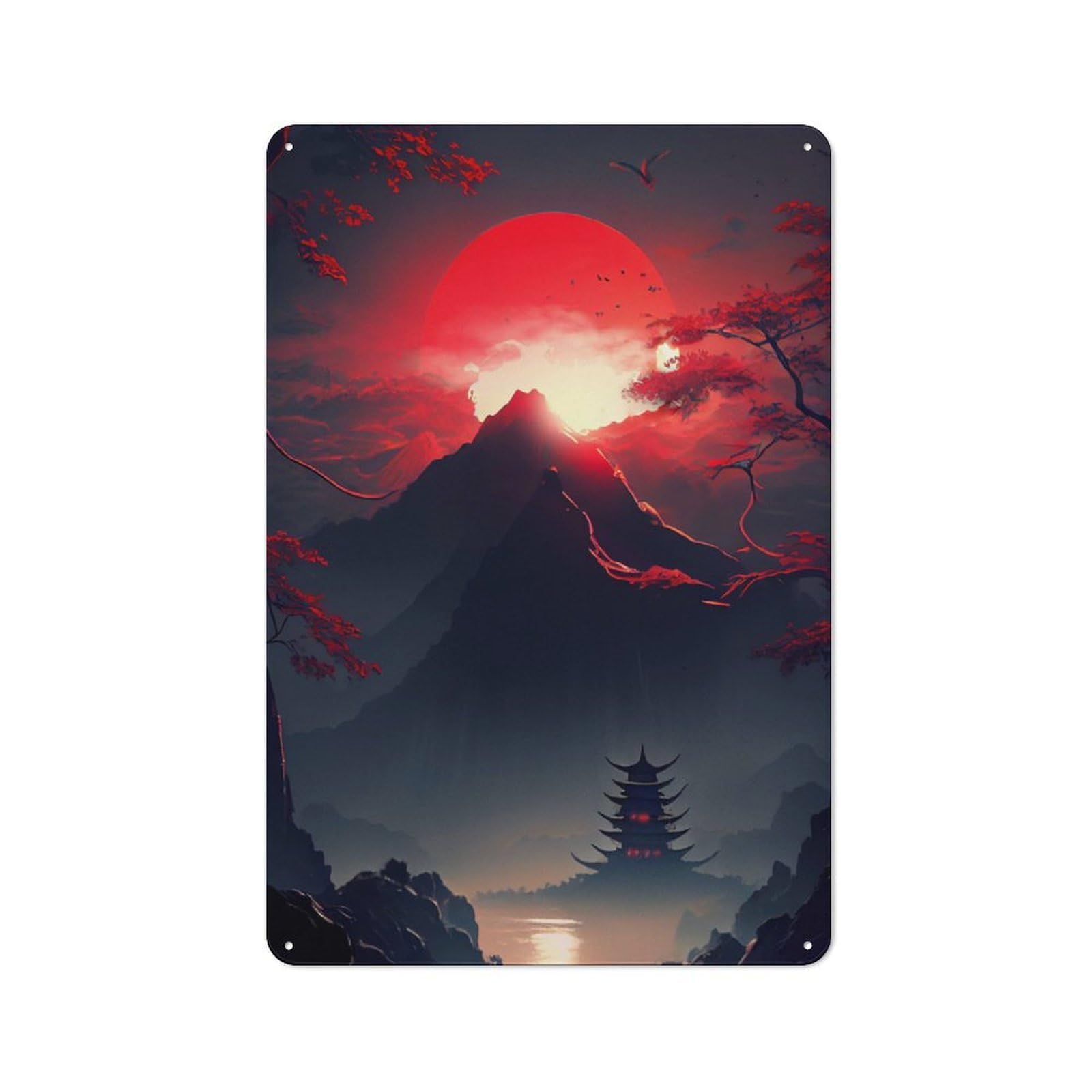 Metal Wall Sign 30x20cm Featuring Jaoanese Mountain for Café Or Home Bar, for Metal Sign Collectors, for Garage And Workshop Walls