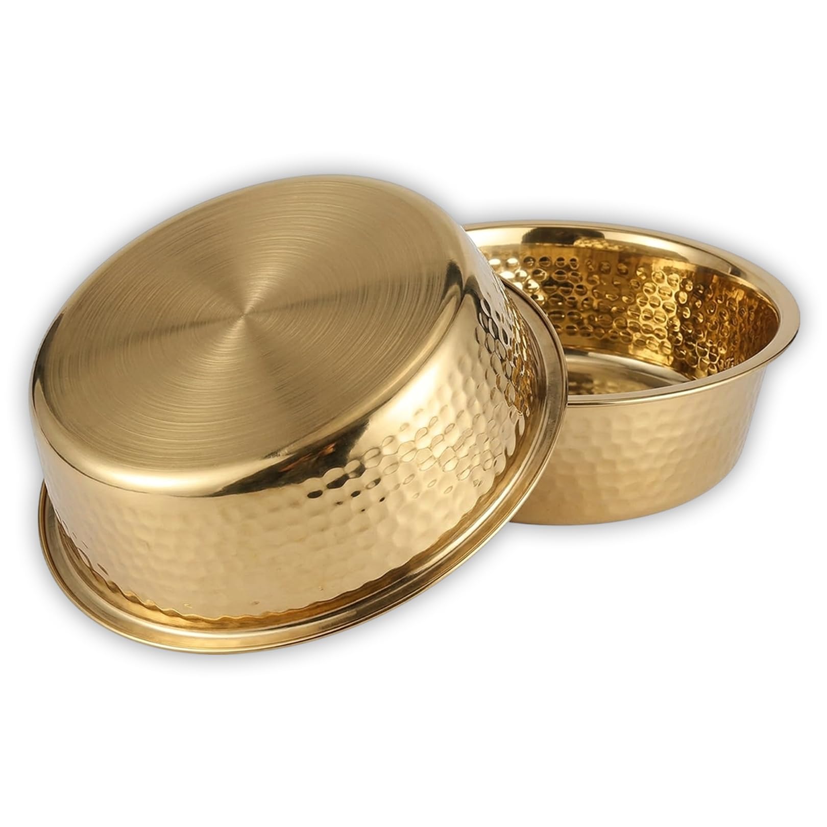 Premium Stainless Steel Dog Bowls, Non-Slip Base Pet Feeding Bowls for Small, Medium, Large Dogs & Cats - Durable Stylish Hammered Design (Gold - 18 x 14.5 x 4.8 cm)