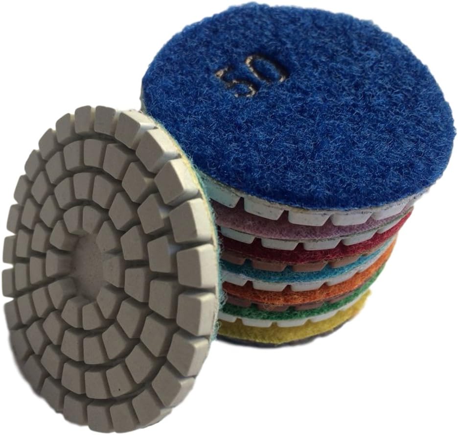 Diamond 2 Inch Wet 7-Step Polishing Grinding Pads 14 Pcs for Granite Marble Stone 5CM Grit 50-3000