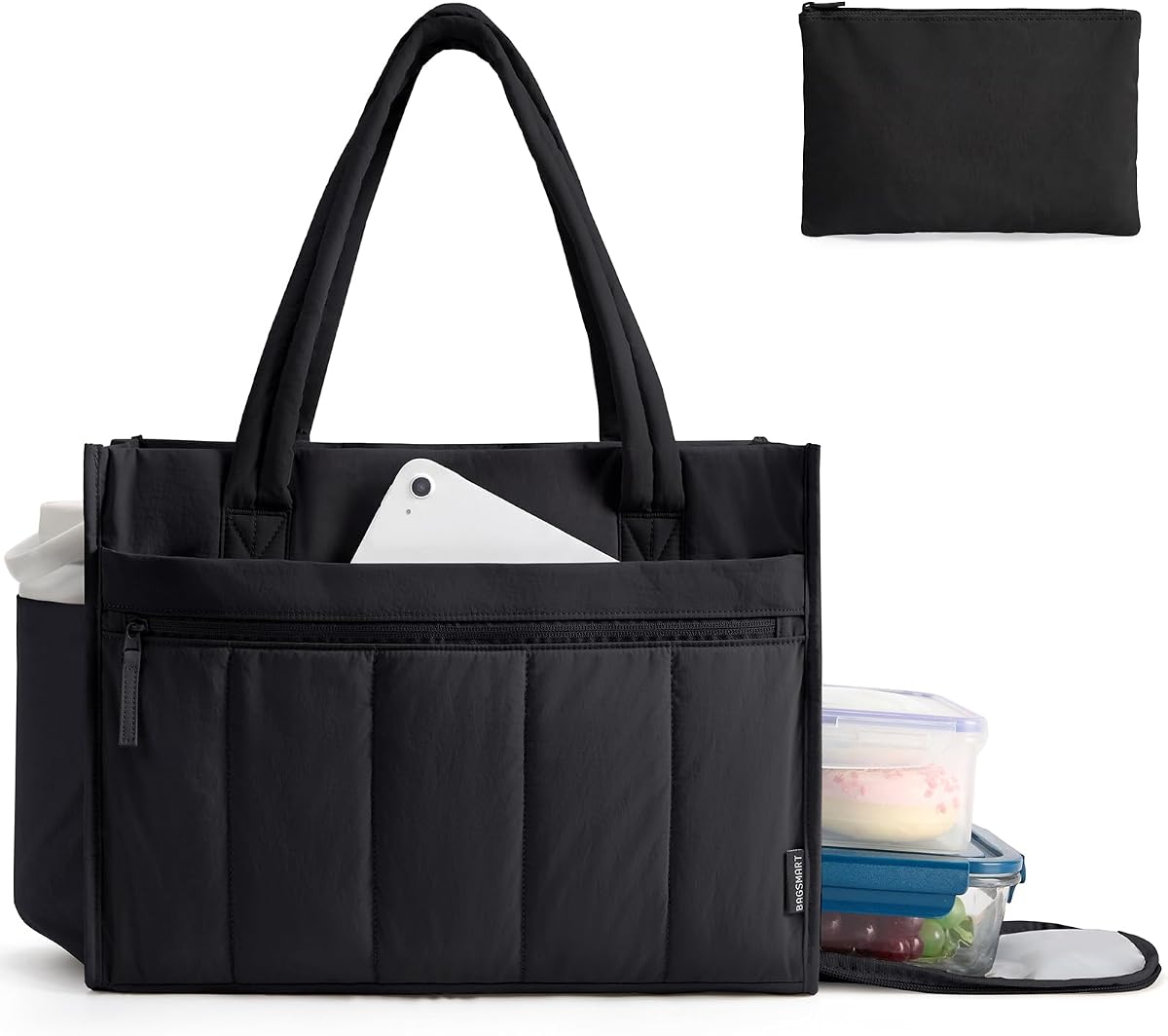 Tote Bag for Women Puffer 15.6 Inch Laptop Work Bag Large Purse | Shoulder Handbag Crush Bow Tote with Insulated Lunch Bag for Travel Office Gym