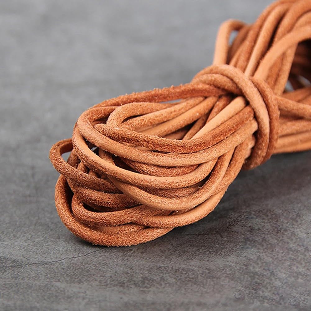 Queenbox 3mm Round Leather String, 2.1Yard Thin Leather Shoe Lace Cord for Boot Braiding Clothes Hat Bag Jewelry Braided Tassel Dream Catcher,Brown