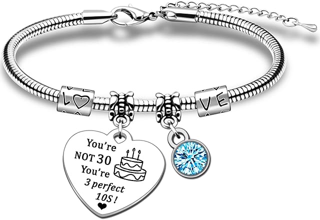 HULALA Funny 30th Birthday Gifts For Women Charm Wish Bracelets Friends Daughter Sister Auntie Wife Her Jewellery Presents