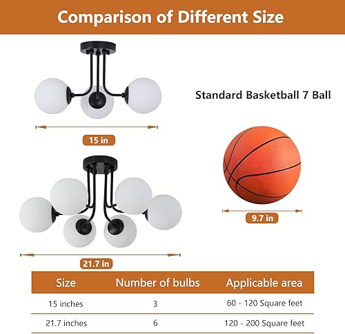 Miniatura 5 de Lámpara de techo moderna semiempotrada de 3 luces, pantalla de vidrio blanco y negro, lámpara de techo semiempotrada, candelabros Sputnik para