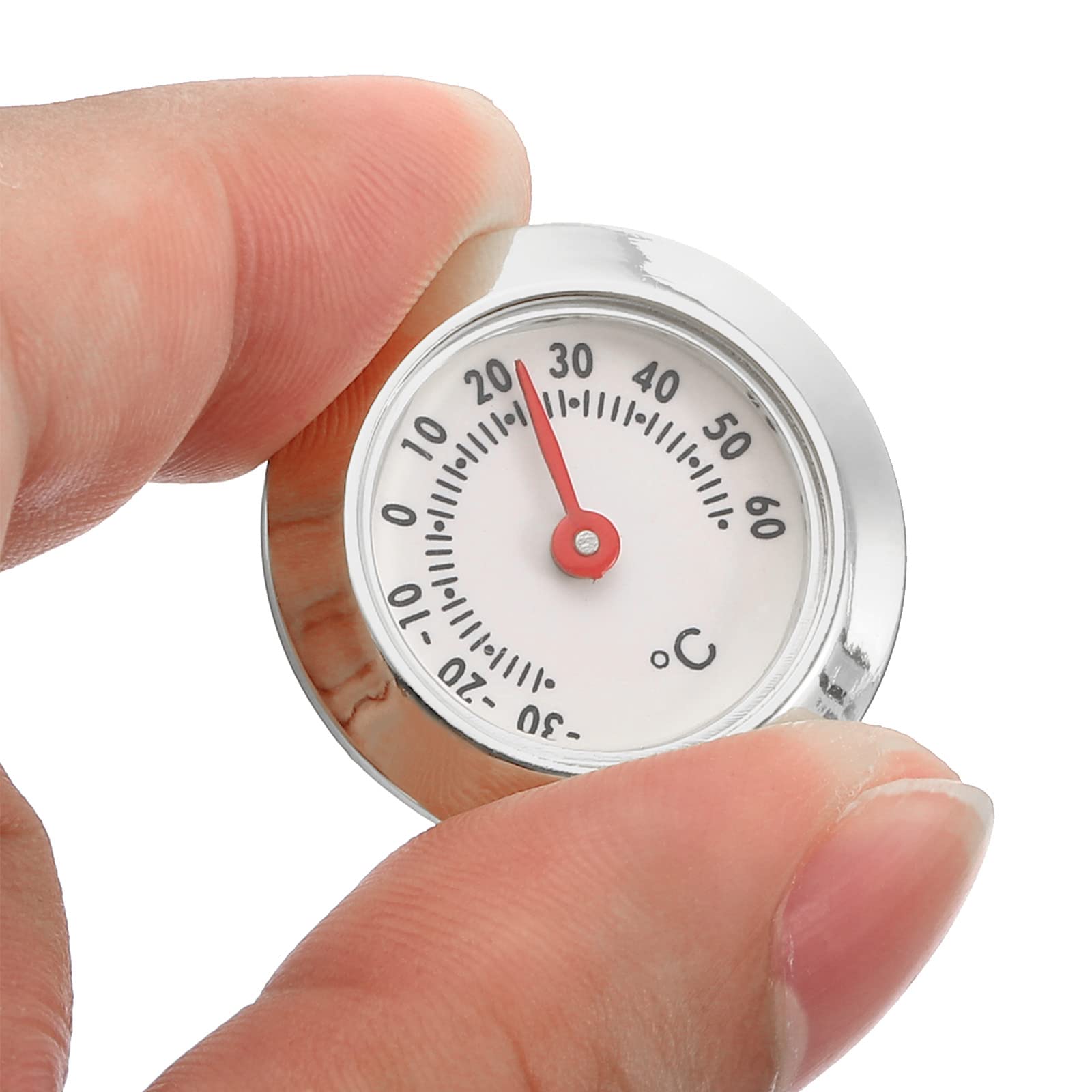PATIKIL 1,1-calowy mini termometr do użytku wewnątrz i na zewnątrz, 2-pak okrągły monitor temperatury Celsjusza miernik nie wymaga baterii do szklarni stołowej, srebrny