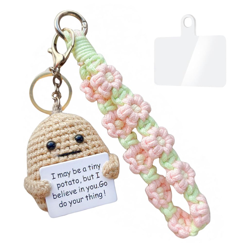 PAOTEEM Macrame Wristlet Keychain with Knitted Potato Doll Adjustable Wrist Lanyard Anti Theft Phone Strap for Women