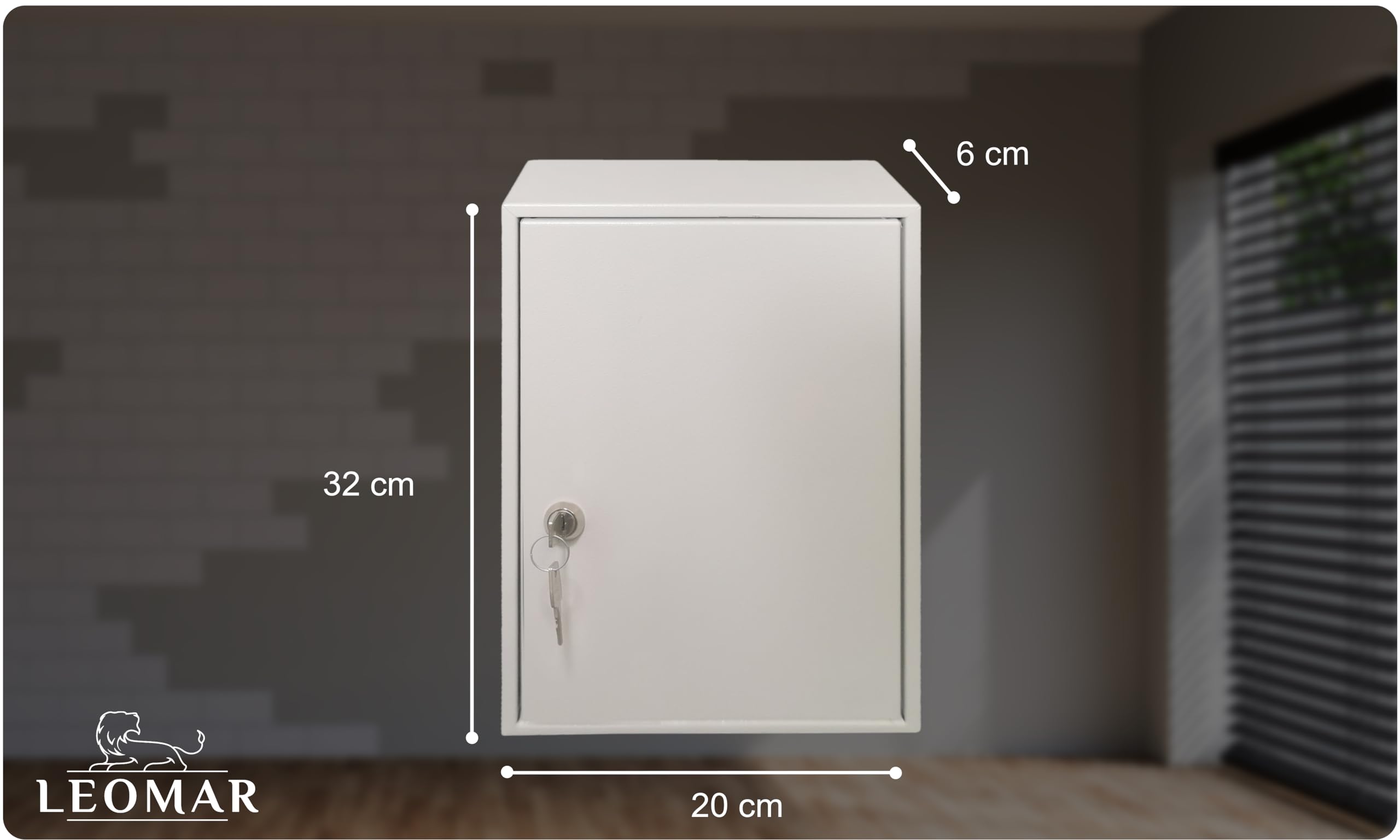 LEOMAR Schlüsselschrank mit 30 Haken, Schlüsselkasten aus Stahlblech, bewegliche Hakenleisten, abschließbar, Schlüsselbox zur Wandmontage,6 x 20 x 32 cm