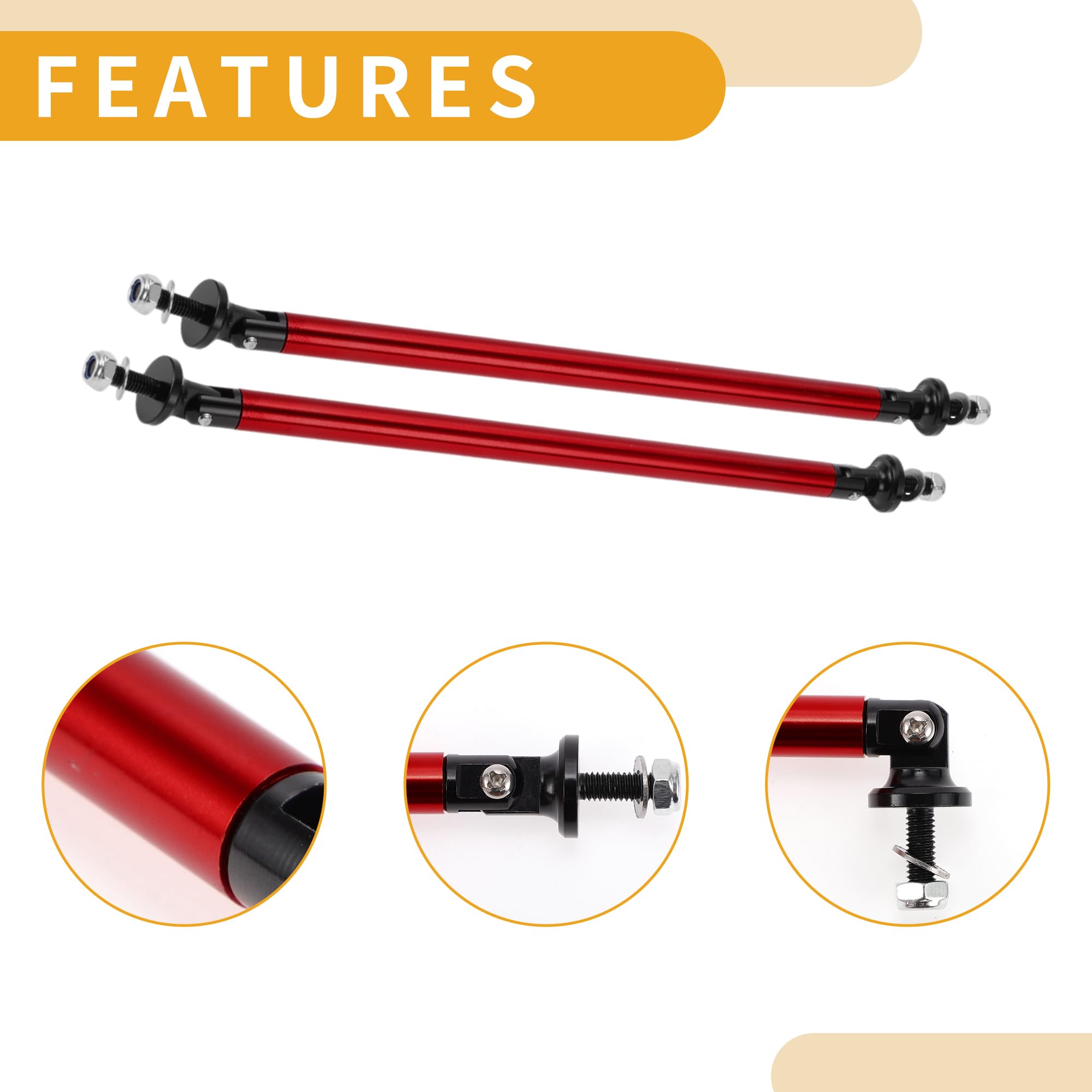 Barras Refuerzo Ajustables para Divisor Parachoques 2Pcs Rojo | Aleación De Aluminio, 200Mm, Universal Para Coche Suv Camión, Requiere Perforación De Agujeros