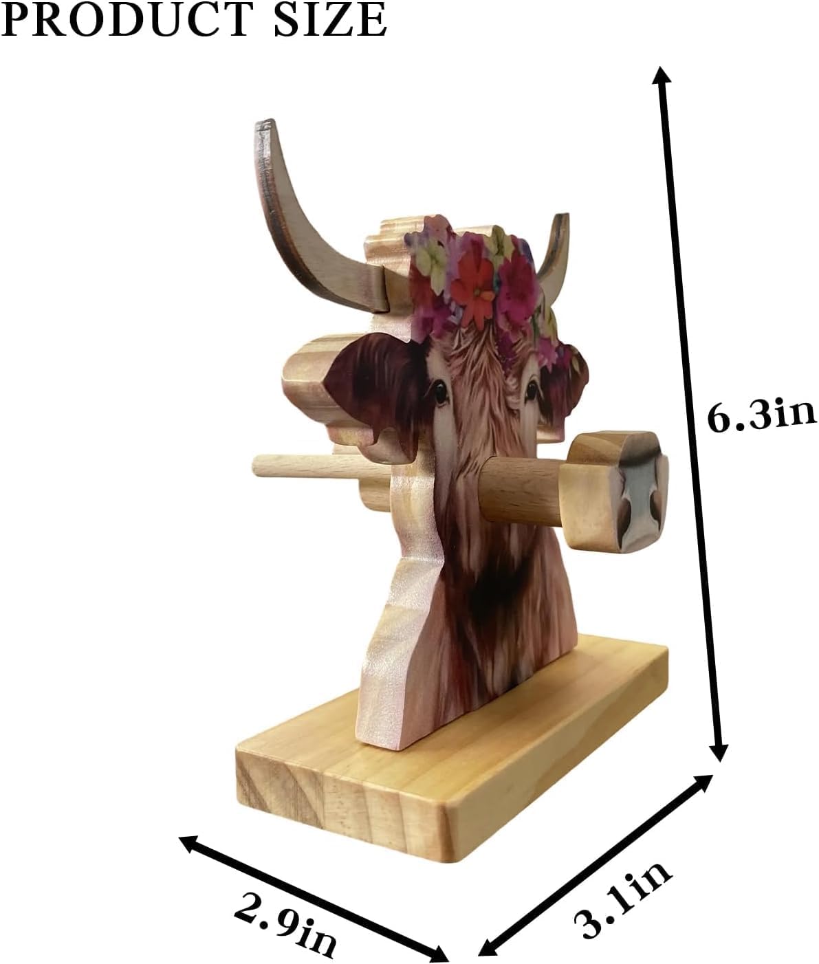 Wooden Animal Glasses Holder , Newsukie - Cute Solid Pine Wood Eyeglasses Stand,Carving Sunglasses Eyeglass Display Stand,Newsukie Creative Gift Glasses Holder for Desk (Flowers Highland Cow) (Flowers Highland Cow)