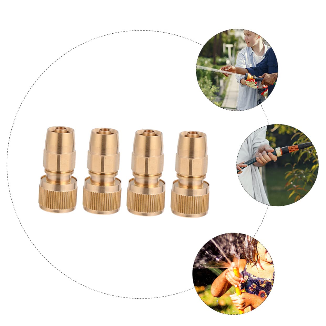 TOYANDONA Connettore in Ottone per Tubo da Giardino, Raccordo Rapido a Vite, 4 Pezzi, Resistente alla Ruggine e Facile da Impugnare, Adattatore per Irrigazione e Lavaggio Auto
