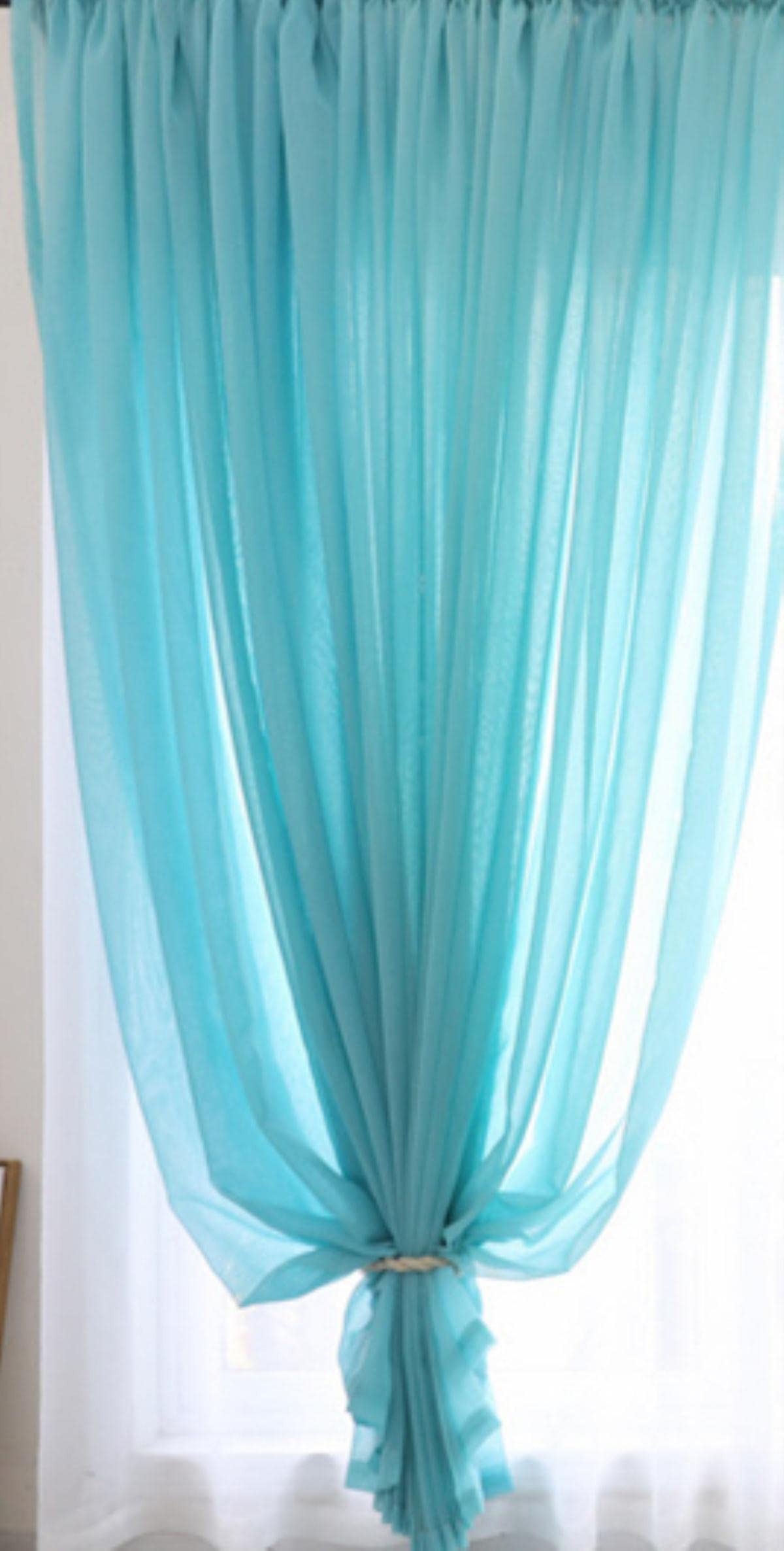 300cm Hauteur Couleur Rideau Salon Fenêtre Fini Tulle Sheer Voile Rideaux pour Chambre Voilage Drapes-Bleu Tulle, W400x270cm 1 pièce, Rod Pocket