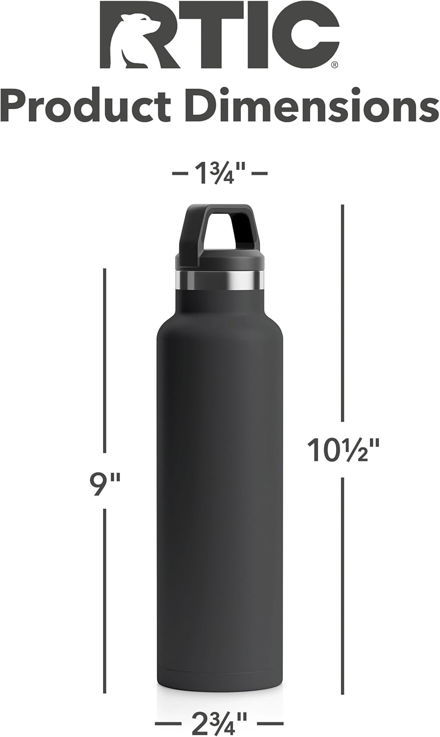 RTIC 20 oz Vacuum Insulated Water Bottle, Stainless Steel Metal, Double Wall, BPA Free, for Hot and Cold Drinks, Black - Image 4