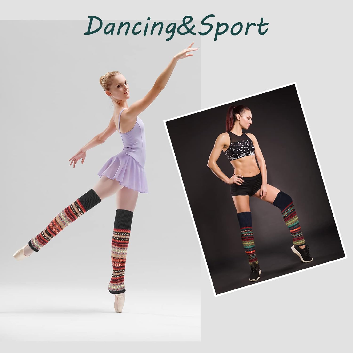 PHOGARY 2 Pairs Winter Leg Warmers for Women, Bohemian Style Crochet Knitted Boot Socks for Girls High Leg Warmers Boot Topper Socks Leg Cuffs Gift for Girls (Black+Navy) - Image 5