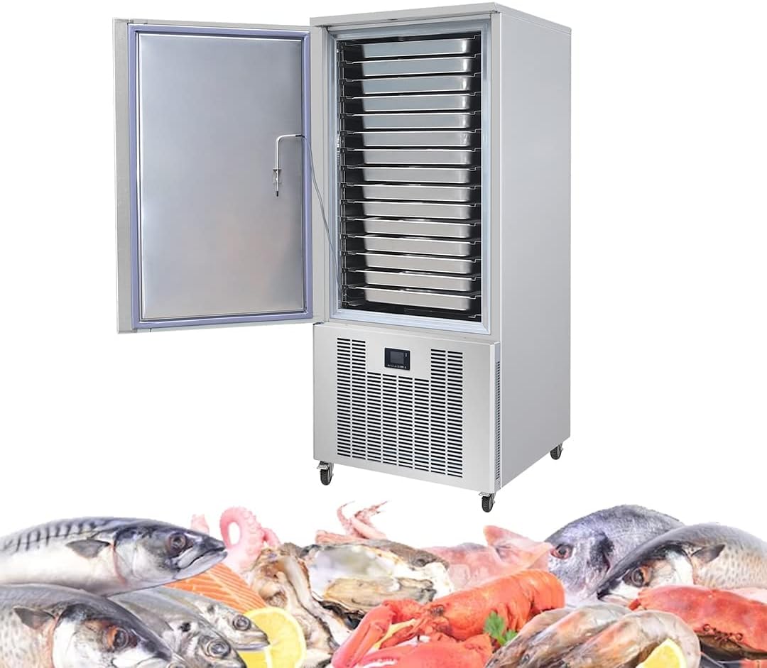 Commercial Blast Freezer Chiller with 15 Trays, Stainless Steel Refrigerator for Cake, Gelato Hard Ice Cream, Chicken Chest Batch Freezer - Chilling and Freezing in Short Time