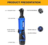 DayPlus Chiave a cricchetto a batteria da 12 V, 3/8", driver a cricchetto da 40 Nm, 2300 RPM, angolo destro di 90°, 2 batterie, 7 prese per ingegneria meccanica, compiti fai da te - 2