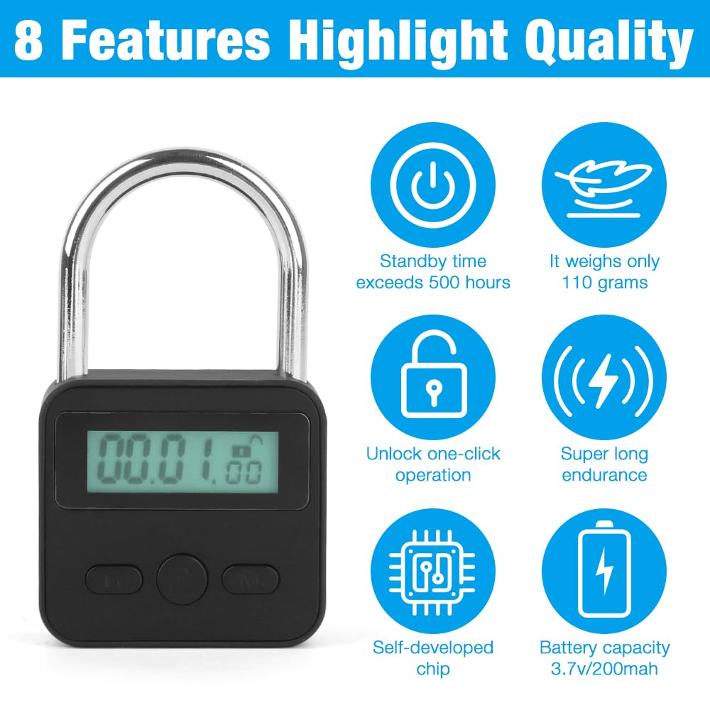 URPIZY Elektronisches Zeitschloss USB - Wasserdichtes Vorhängeschloss Bis 99h 59min