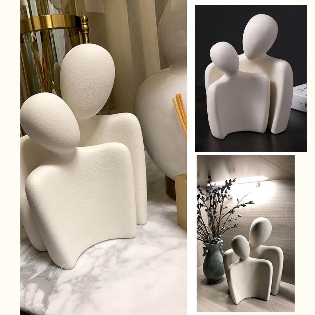 Statua astratta di coppia, scultura di coppia che si abbraccia in ceramica, ornamenti creativi per statue d'amore adatti per la decorazione dell'ufficio della camera da letto del soggiorno del deskto