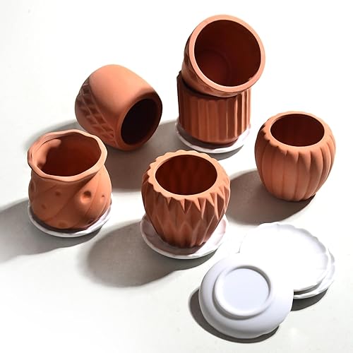 Miniatura 5 de B SEPOR Juego de 6 macetas de porcelana simples blancas para macetas pequeñas, cactus suculento para bebé, con drenaje y platillo para decoración