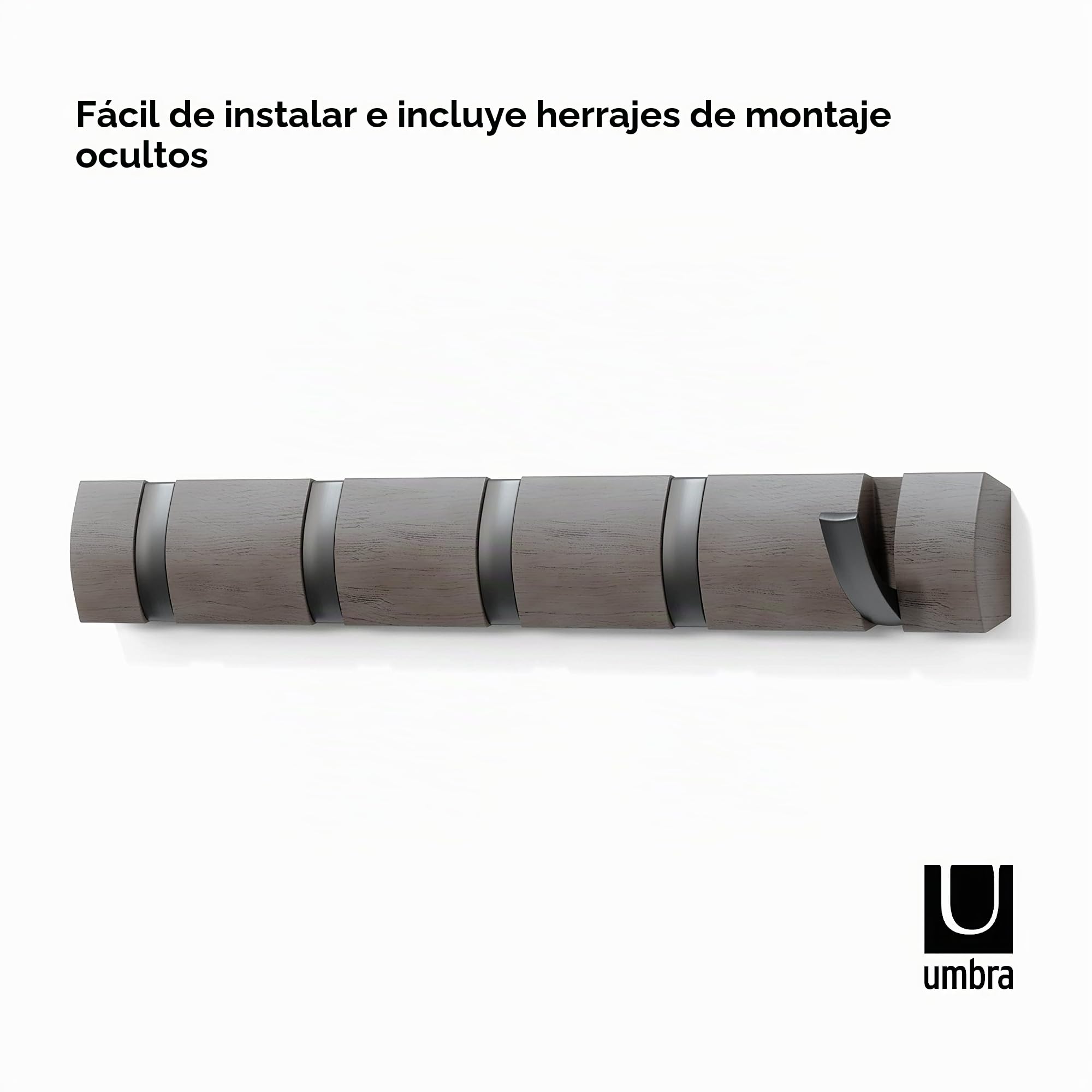 Umbra Flip Perchero de pared con 5 ganchos extraíbles, Álamo, Gris/Peltre