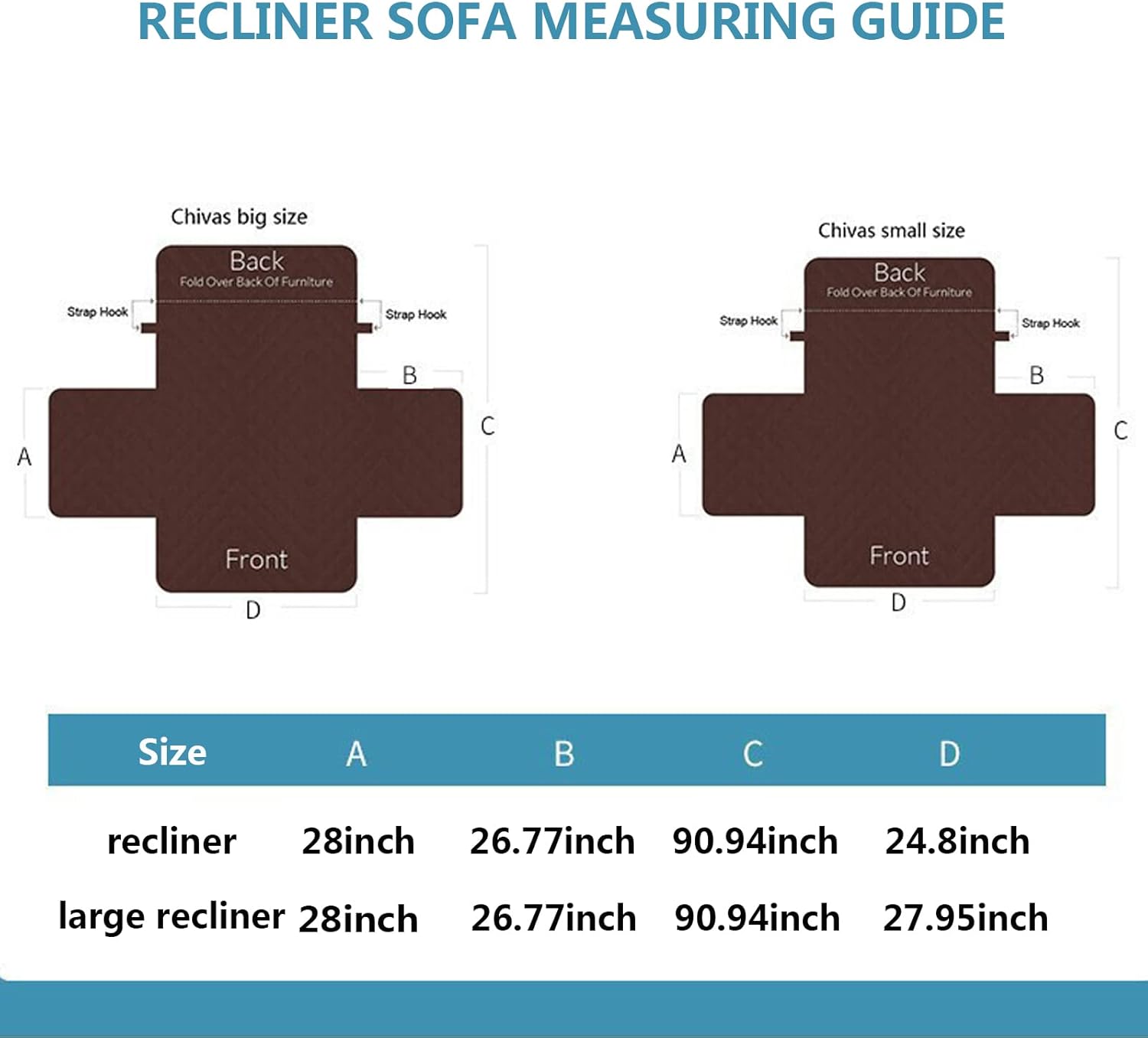 Non-Slip Recliner Chair Cover, Water Resistant Sofa Slipcover, Diamond-Shape Quilted Reclining Sofa Covers with Elastic Straps & Pockets, Couch Protector for Pets, Kids (Peacock Blue,Recliner)