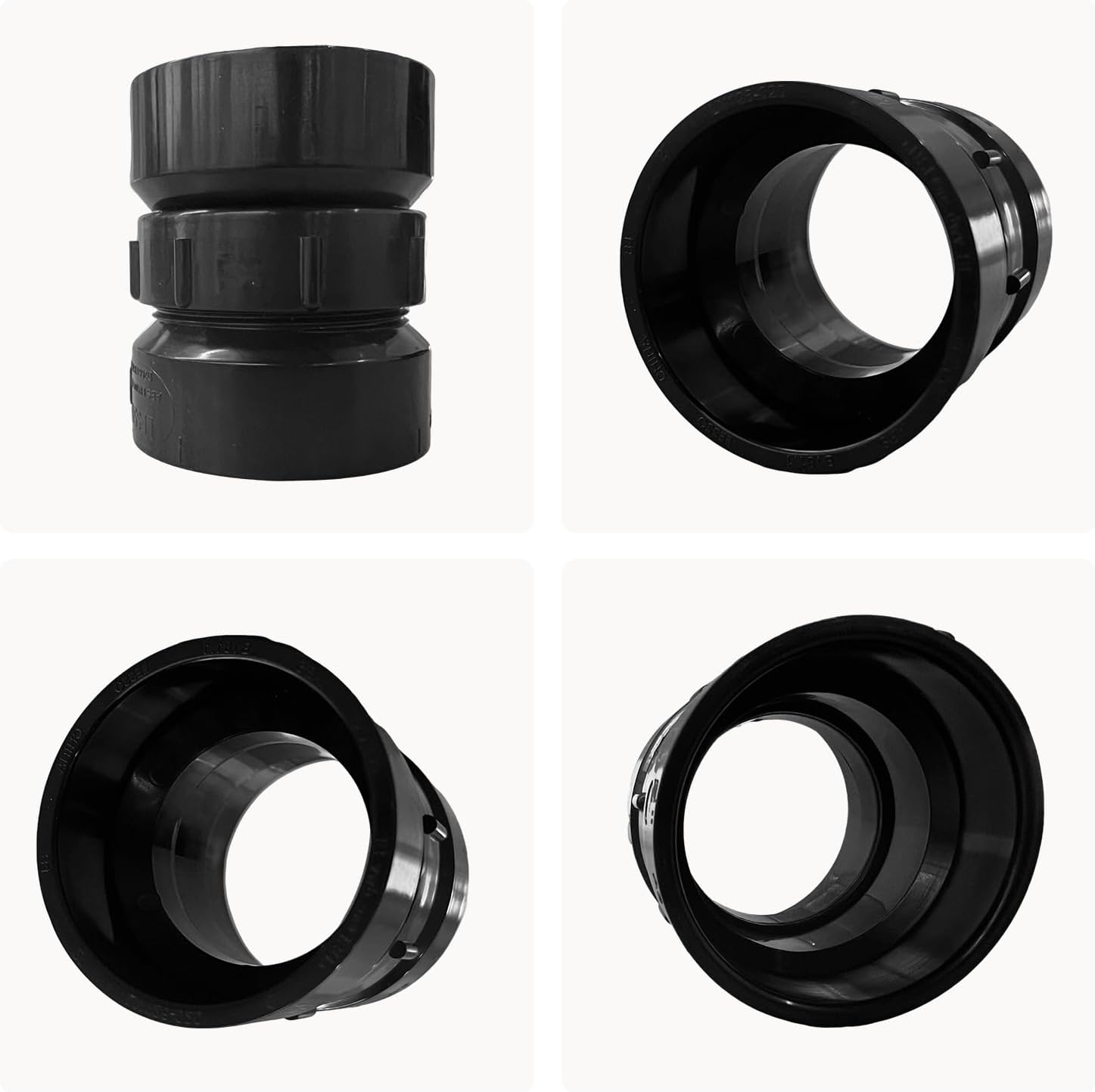 1-1/2 Inch ABS Union RV Sewer Hose Fitting Adapter - PVC Connection & Termination Adapter(Hub X Hub) Black