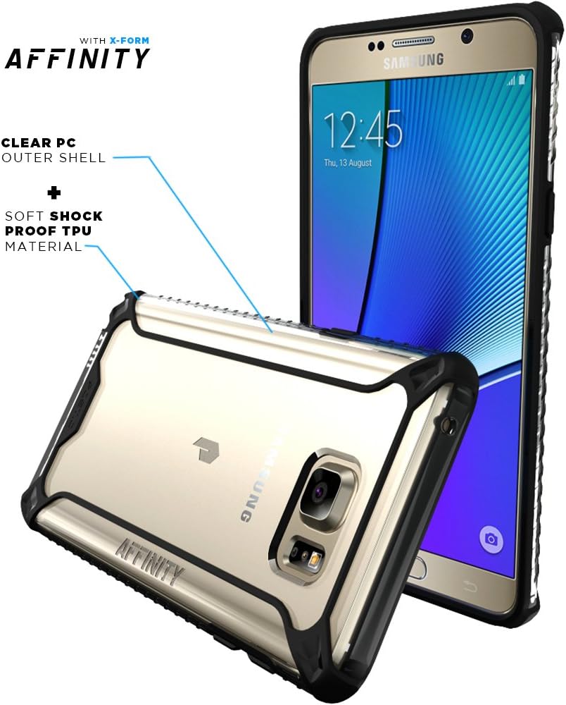 Galaxy Note 5 Case, POETIC Affinity Series [Premium Thin]/No Bulk/Protection Where its Needed/Clear/Dual Material Protective Bumper Case for Samsung Galaxy Note 5 (2015 Release) (Black/Clear)