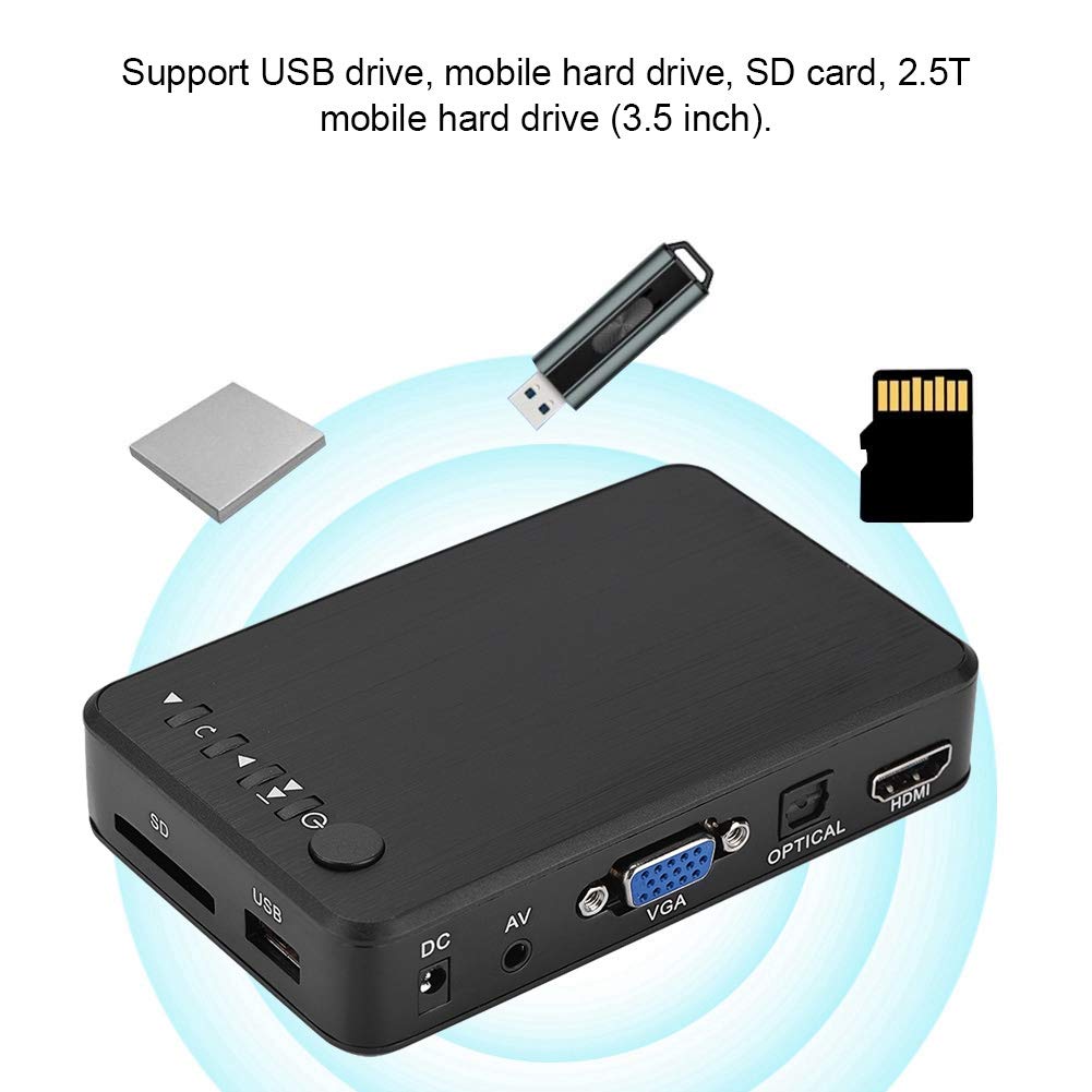 Mini Lettore Multimediale Full HD 1080P Media Player con Telecomando Digitale TV per USB Drive/External Hard Drive 2.5TB / Scheda SD(Black)