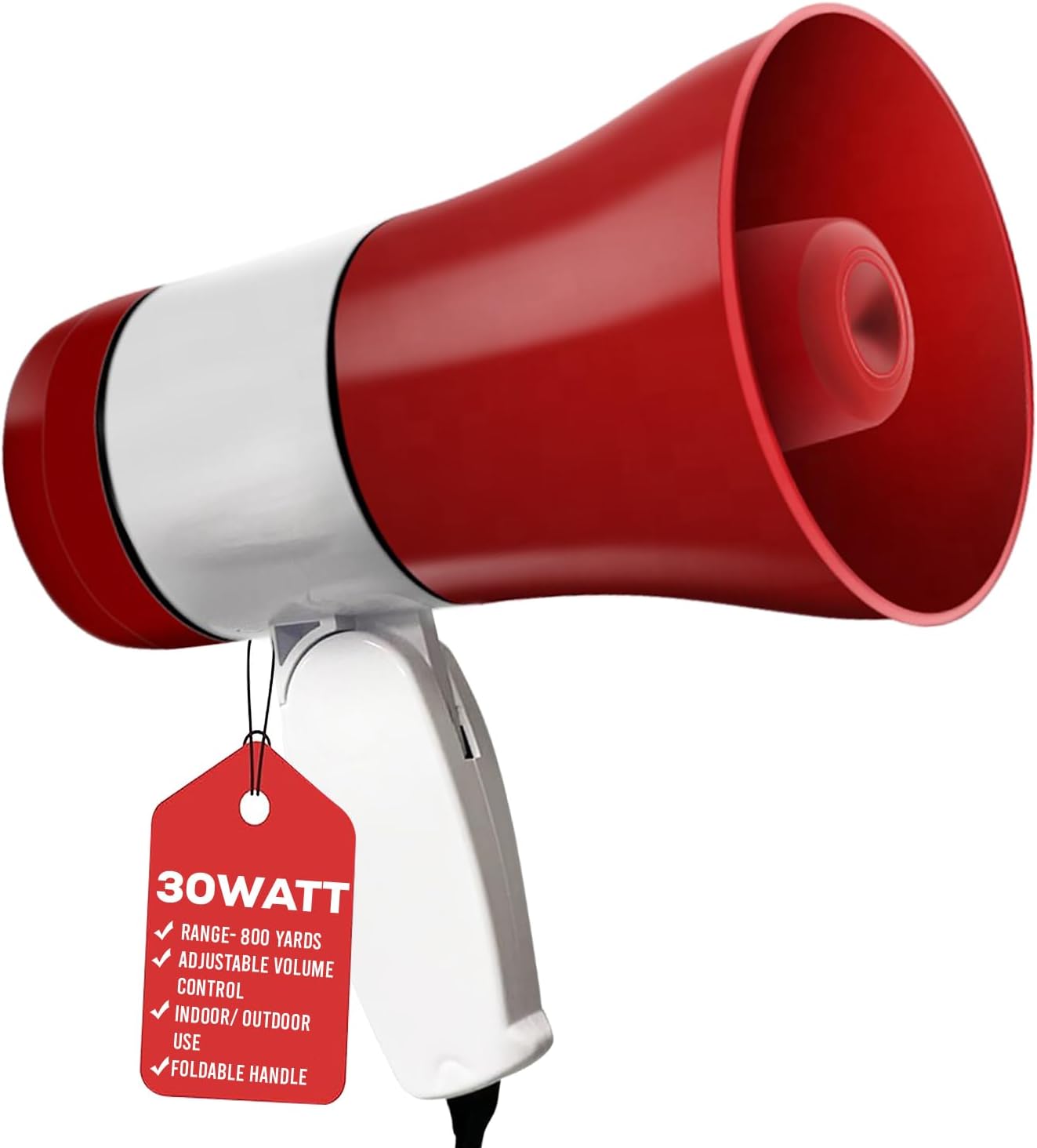 5 CORE Megaphone 30W Bull Horn PA Speaker w 800 Yard Range Siren Rechargeable Loud Mini Megafono for Outdoor Sports Cheerleading and Coaches - 138 RU