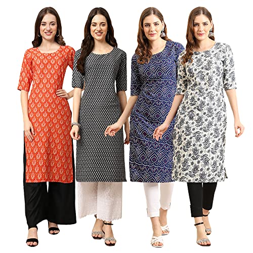 Image of Pinkmint Women's Crepe Digital Print Straight Kurta [Pack of 4]