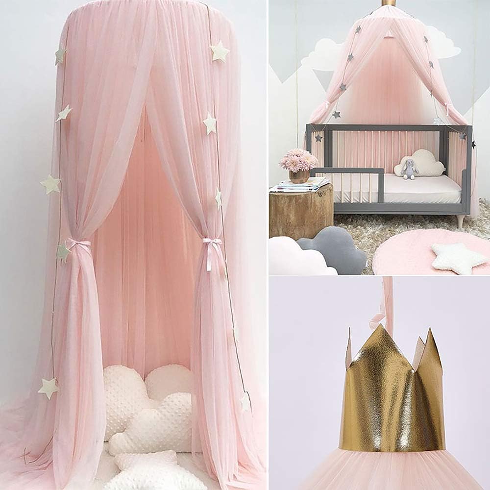 KLUFO Bed Canopy Premium Yarn Play Tent Bedding for Kids Playing Reading with Children Round Lace Dome Netting Curtains Baby Boys and Girls Games House