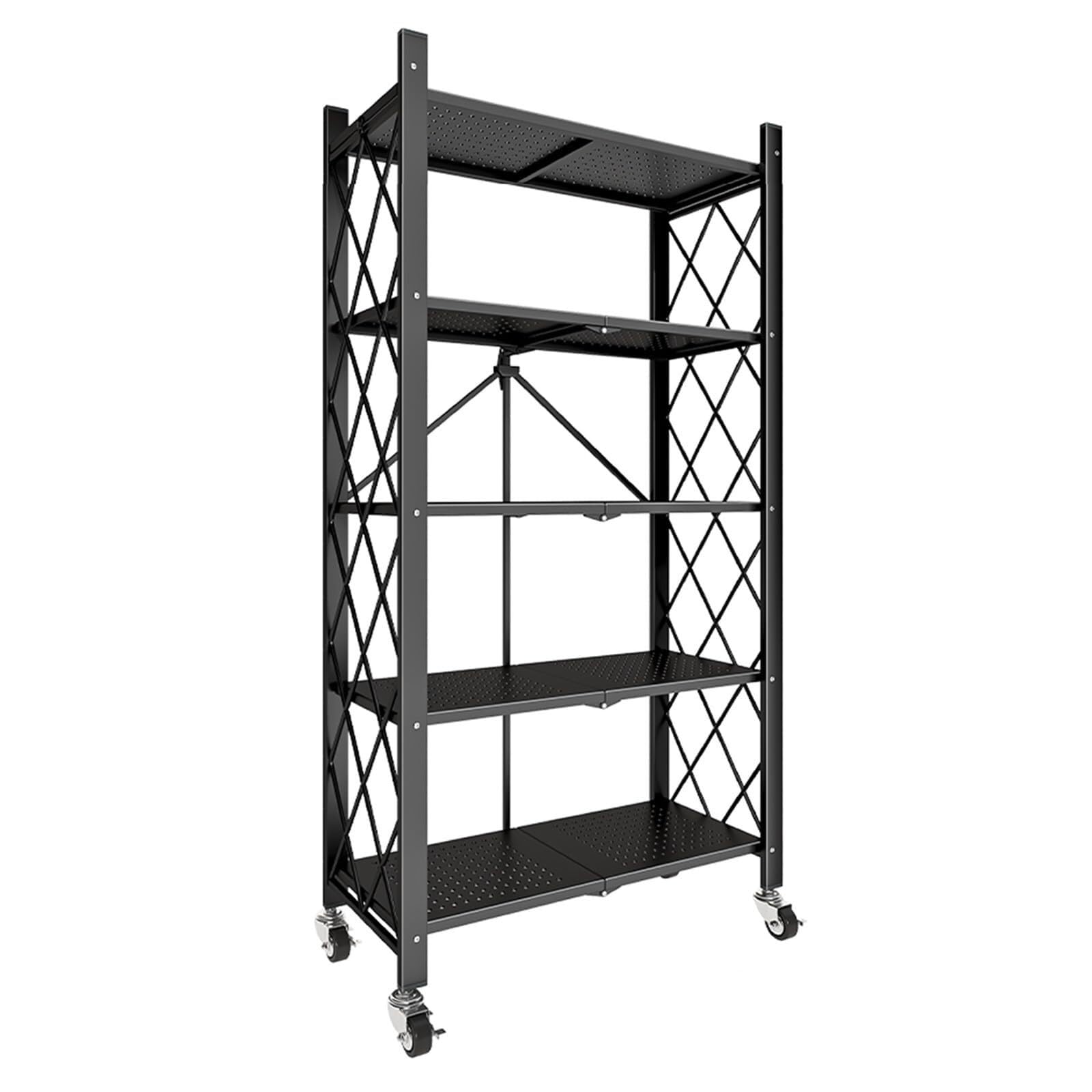 Carrito organizador de cocina plegable con cestas de alambre y ruedas