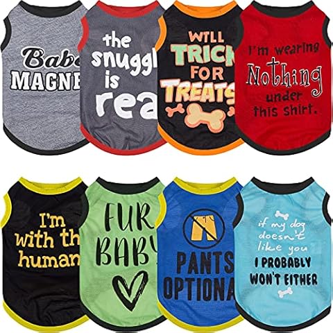 8 Pieces Pet Printed Shirt with Funny Letters Summer Pet T Shirt Cool Puppy Shirts Breathable Dog T-Shirts Outfit Soft Dog Sweatshirt for Pet Dogs Cats (Large) Cover