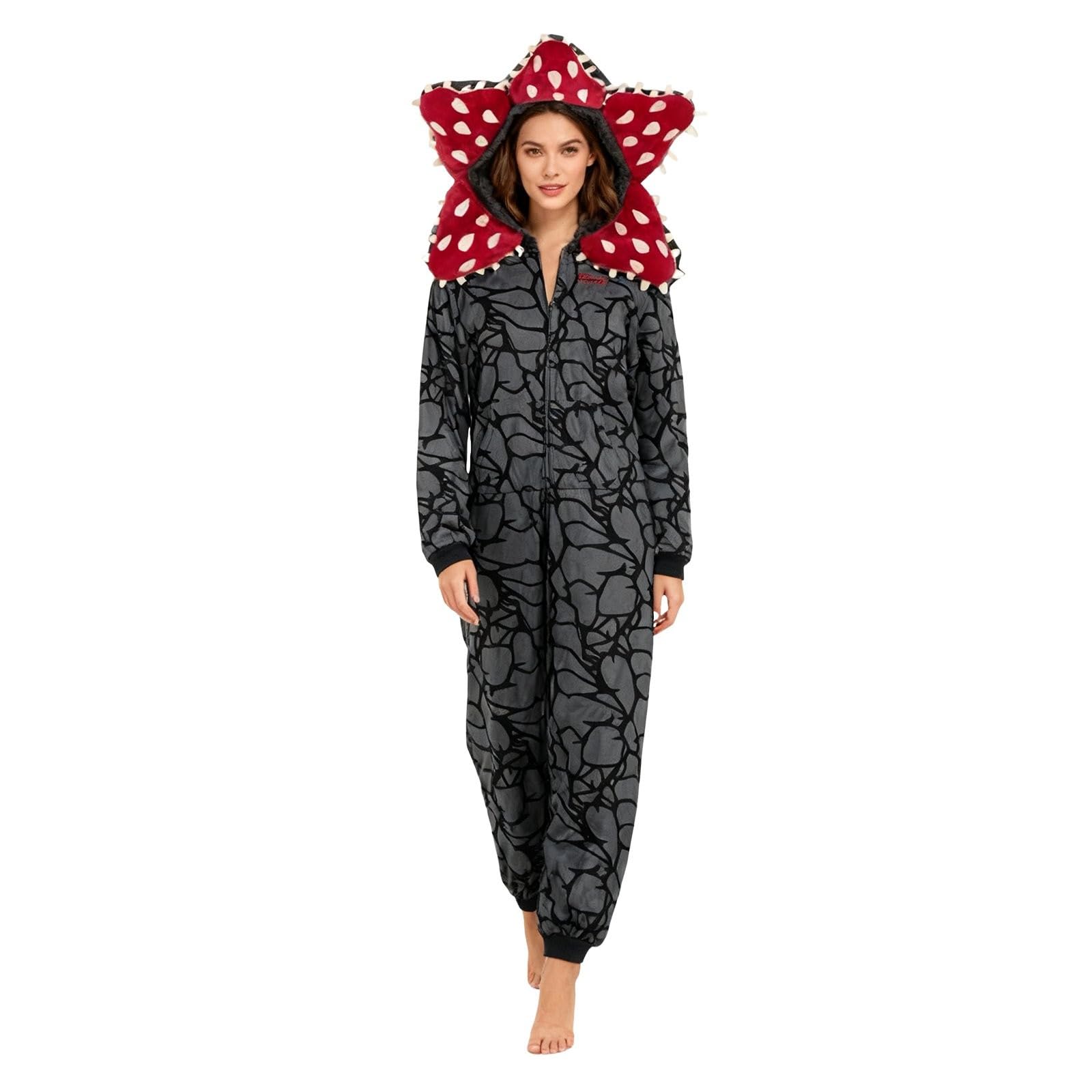 D-Demogorgon Combinaison Pyjama Famille Unisexe Polaire Enfant Adulte Grenouillère d'hiver à Capuche, Manches Longues et Doublure Polaire Parfait pour l'hiver, Noël, Le Cosplay et d'autres Occasions