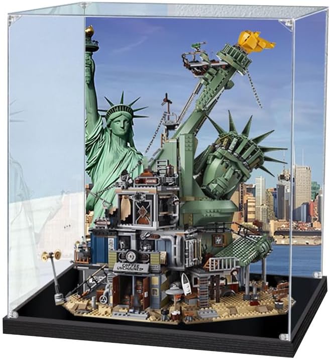 Acrylic Display case Designed for Lego 70840 Statue of Liberty, Building Block Model, Transparent dust Cover, 3mm Thick Acrylic Plate, 20mm Brushed Base (Toy not Included)