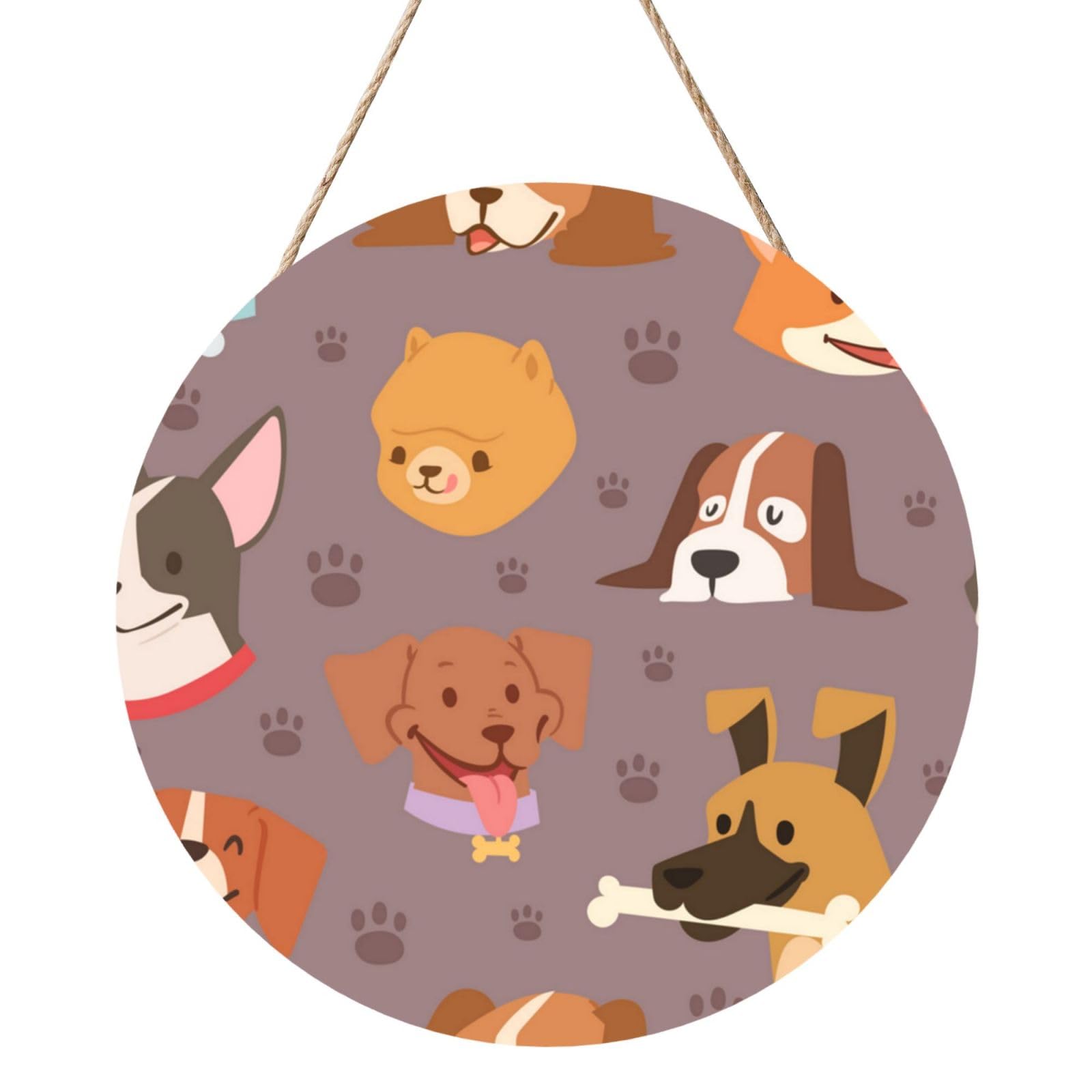 InOmak Dogs Patterns, Round Wood Panel Painting 12 in, Wall Hanging Painting For Home