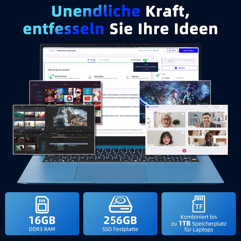 Laptop 18,5 Zoll 16GB RAM 256GB SSD, AI Unterstützung Notebook