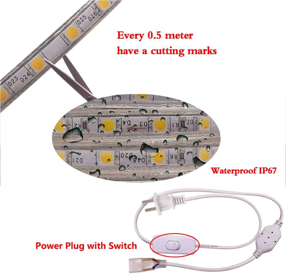 LED Light Strip Kit, AC 110-130V Flexible Waterproof Rope Lights, SMD 5050 60 LEDs/M for Indoor Outdoor Commercial Lighting, Accessories Included (Blue, 26ft/8m)