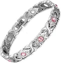Pulseira Magnética Prateada Unissex Zircônia Bracelete