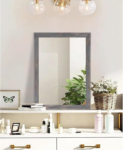 Vista 64 de AAZZKANG Espejos para pared, espejo colgante con marco de madera rústica, 20 x 16 pulgadas, decorativo para casa de campo, dormitorio, baño, sala