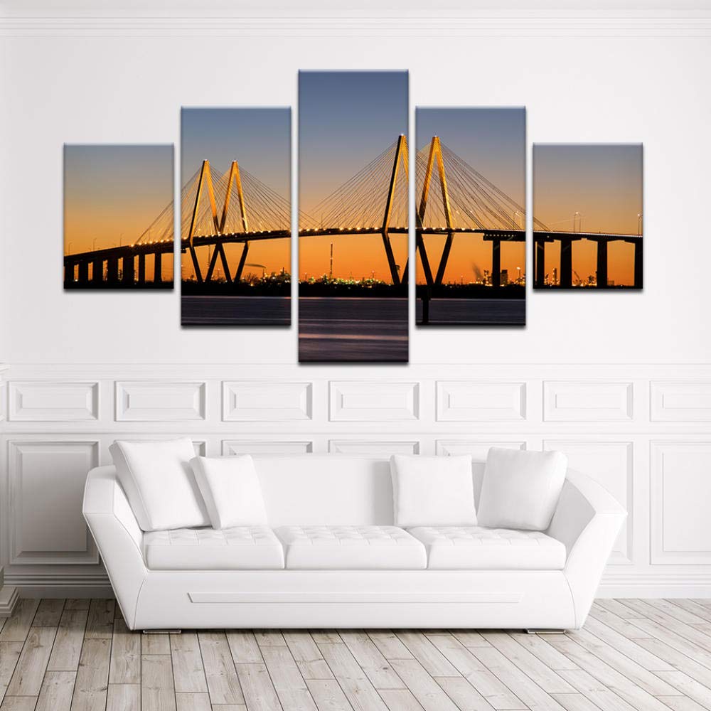 5 Piezas Lienzo Pinturas Cama habitación Pared Arte Amanecer Puente Paisaje Cartel decoración del hogar Ciudad Fotos @ with_Frame_40X60_40X80_40X100cm