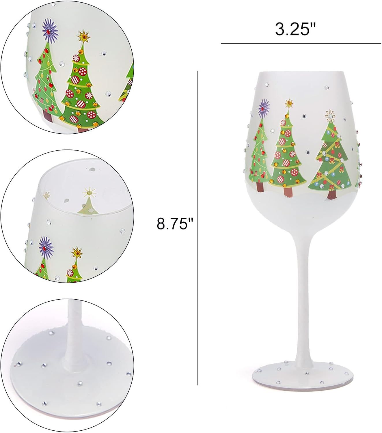 Winter Tree Design Stemmed Wine Glasses Set of 2, 17.5oz Elegant Red Green Yellow Silver Drinkware, Decorative Glassware for Party Wedding Entertaining Table Display - Image 6